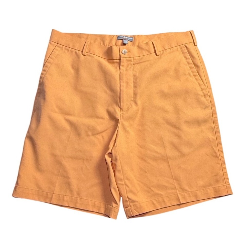 Peter Millar Wicking Walking Shorts Mens 34 Orange Flat Front Golf 9 Inseam-2325